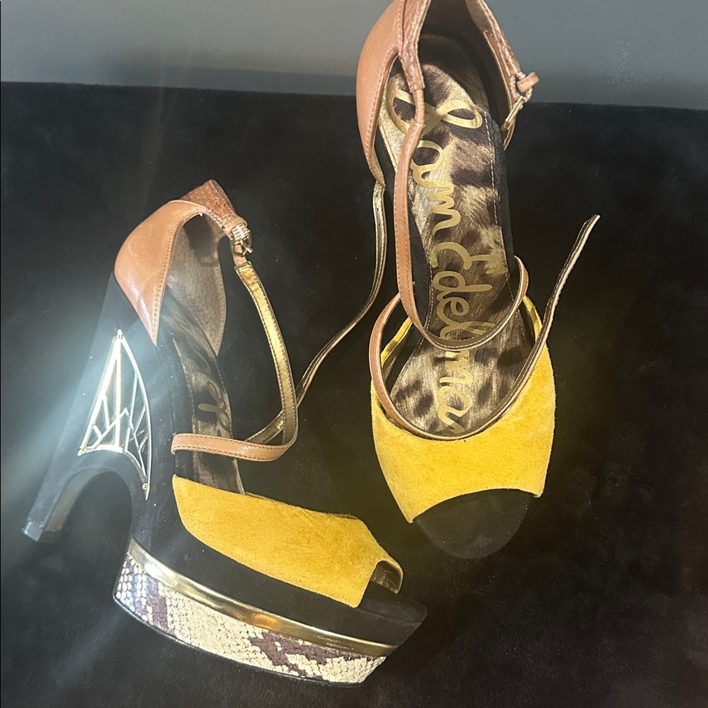 Sam Edelman Yellow and Brown Platform Sandals